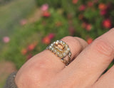 15ct gold Georgian natural topaz & pearl halo estate ring