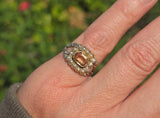 15ct gold Georgian natural topaz & pearl halo estate ring