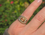 15ct gold Georgian natural topaz & pearl halo estate ring