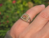 15ct gold Georgian natural topaz & pearl halo estate ring