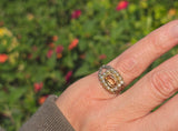 15ct gold Georgian natural topaz & pearl halo estate ring
