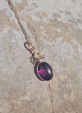 7ct gold Victorian bow amethyst & seed pearl necklace pendant lavaliere