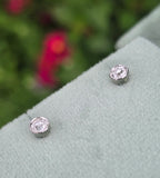 14k white gold bezel set old mine cut diamond studs earrings - .40ct tw