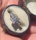 14k white gold emerald cut diamond estate engagement ring