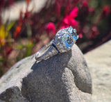 Platinum Deco c.1920's filigree aquamarine, sapphire and diamond estate ring