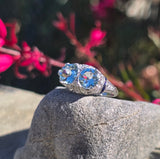Platinum Deco c.1920's filigree aquamarine, sapphire and diamond estate ring
