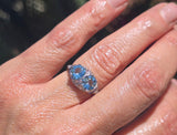 Platinum Deco c.1920's filigree aquamarine, sapphire and diamond estate ring