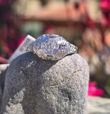 18k gold white gold filigree diamond antique engagement ring - apx .20ct