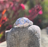 18k gold white gold filigree diamond antique engagement ring - apx .20ct