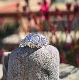 18k gold white gold filigree diamond antique engagement ring - apx .20ct