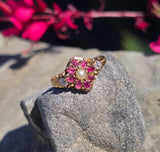 15ct gold Victorian ruby, pearl and old cut diamond ring band