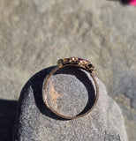15ct gold Victorian ruby, pearl and old cut diamond ring band