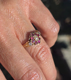 15ct gold Victorian ruby, pearl and old cut diamond ring band
