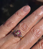 15ct gold Victorian ruby, pearl and old cut diamond ring band