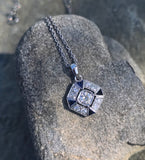Platinum Art Deco c.1920's filigree sapphire and diamond antique pendant necklace