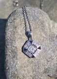 Platinum Art Deco c.1920's filigree sapphire and diamond antique pendant necklace