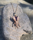 14k gold BEE bug insect pearl and garnet antique pendant necklace 🐝