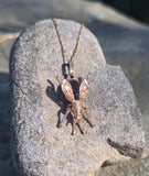 14k gold BEE bug insect pearl and garnet antique pendant necklace 🐝