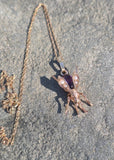 14k gold BEE bug insect pearl and garnet antique pendant necklace 🐝