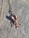 14k gold BEE bug insect pearl and garnet antique pendant necklace 🐝