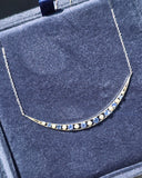 14k gold Art Deco pearl and sapphire antique crescent necklace