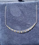 14k gold Art Deco pearl and sapphire antique crescent necklace