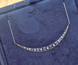 14k gold Art Deco pearl and sapphire antique crescent necklace
