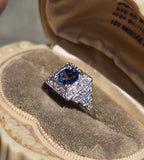 Platinum Art Deco style blue Sapphire & Diamond Ring