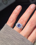 Platinum Art Deco style blue Sapphire & Diamond Ring
