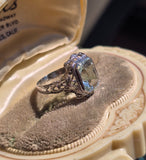 14k white gold c.1920's filigree aquamarine ring SMCO