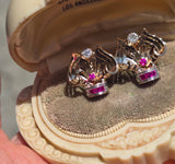 14k gold Retro mid-century c.1940's - 1950's ruby and diamond estate earrings