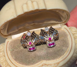 14k gold Retro mid-century c.1940's - 1950's ruby and diamond estate earrings