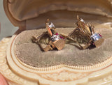 14k gold Retro mid-century c.1940's - 1950's ruby and diamond estate earrings