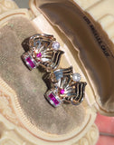14k gold Retro mid-century c.1940's - 1950's ruby and diamond estate earrings