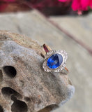 18ct gold two tone Deco estate blue sapphire and diamond antique ring