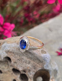 18ct gold two tone Deco estate blue sapphire and diamond antique ring
