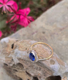 18ct gold two tone Deco estate blue sapphire and diamond antique ring