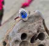 18ct gold two tone Deco estate blue sapphire and diamond antique ring