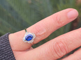 18ct gold two tone Deco estate blue sapphire and diamond antique ring