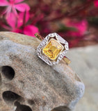 18ct gold & platinum top two tone Deco estate yellow sapphire and diamond antique ring