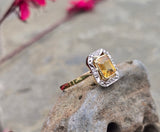 18ct gold & platinum top two tone Deco estate yellow sapphire and diamond antique ring