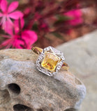 18ct gold & platinum top two tone Deco estate yellow sapphire and diamond antique ring