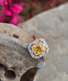 18ct gold & platinum top two tone Deco estate yellow sapphire and diamond antique ring