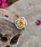 18ct gold & platinum top two tone Deco estate yellow sapphire and diamond antique ring