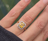 18ct gold & platinum top two tone Deco estate yellow sapphire and diamond antique ring