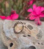 10ct gold garnet halo boarder "Tree of Life" Georgian antique ring