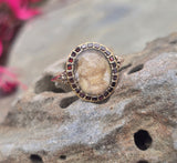 10ct gold garnet halo boarder "Tree of Life" Georgian antique ring