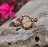 10ct gold garnet halo boarder "Tree of Life" Georgian antique ring