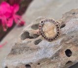 10ct gold garnet halo boarder "Tree of Life" Georgian antique ring