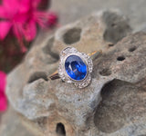 18ct gold two tone Deco estate blue sapphire and diamond antique ring